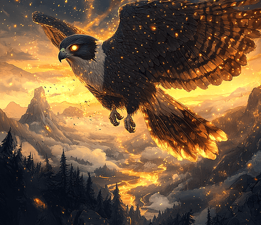 The Legend of Skyfire: The Myth of the Peregrine Falcon Illustration of Peregrine Falcon, a mythical realm inspired by Peregrine Falcon, central to folklore