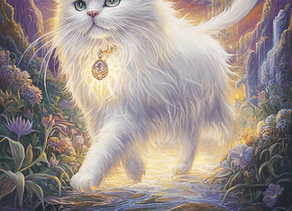 Zaros: The Persian Cat Guardian of the Enchanted Perziona Realm Illustration of Persian Cat, a mythical realm inspired by Persian Cat, central to folklore