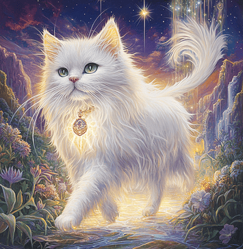 Zaros: The Persian Cat Guardian of the Enchanted Perziona Realm Illustration of Persian Cat, a mythical realm inspired by Persian Cat, central to folklore