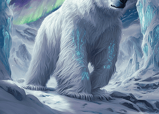 The Legend of the Great White Guardian: The Polar Bear Tale Illustration of Polar Bear, a mythical realm inspired by Polar Bear, central to folklore