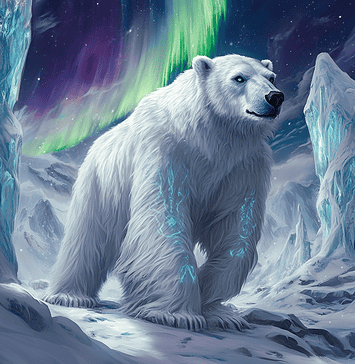 The Legend of the Great White Guardian: The Polar Bear Tale Illustration of Polar Bear, a mythical realm inspired by Polar Bear, central to folklore
