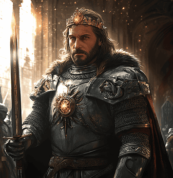 The Legend of Richard the Lionheart: Guardian of the Celestial Crown Illustration of Richard the Lionheart, a mythical realm inspired by Richard the Lionheart, central to folklore