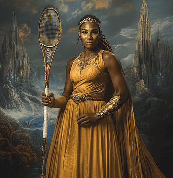 Serena Williams: The Modern Reflection of Serennya, Tenes’Sea’s Divine Warrior Illustration of Serena Williams, a mythical realm inspired by Serena Williams, central to folklore