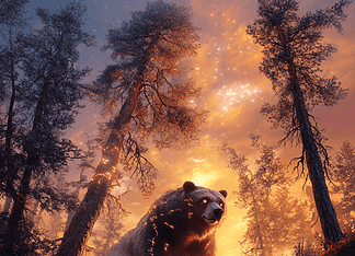 The Mystical Realm of the Siberian Taiga Illustration of Siberian Taiga, a mythical realm inspired by Siberian Taiga, central to folklore.