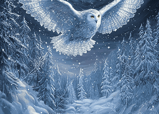 Oriana the Snowy Owl: A Celestial Guardian’s Tale Illustration of Snowy Owl, a mythical realm inspired by Snowy Owl, central to folklore