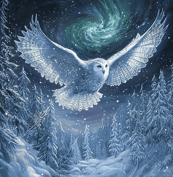 Oriana the Snowy Owl: A Celestial Guardian’s Tale Illustration of Snowy Owl, a mythical realm inspired by Snowy Owl, central to folklore