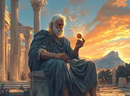 Illustration of Socrates, a mythical realm inspired by Socrates, central to folklore