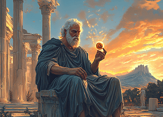 Socrates: The Wiseman of Elysian Athens in the Age of Myth Illustration of Socrates, a mythical realm inspired by Socrates, central to folklore