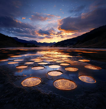 The Legend of Spotted Lake: Guardian of Healing Waters Illustration of Spotted Lake, a mythical realm inspired by Spotted Lake, central to folklore.