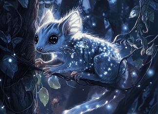 The Enchanted Journey of Silvara: The Celestial Sugar Glider of the Eucalyptus Forest Illustration of Sugar Glider, a mythical realm inspired by Sugar Glider, central to folklore.