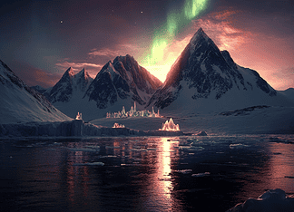 The Enchanted Realm of Svalbard: A Mythical Saga Illustration of Svalbard, a mythical realm inspired by Svalbard, central to folklore.