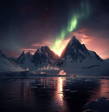 The Enchanted Realm of Svalbard: A Mythical Saga Illustration of Svalbard, a mythical realm inspired by Svalbard, central to folklore.