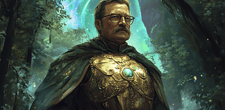 Theodore Roosevelt: The Saga and Legend of The Thunderous Bear Illustration of Theodore Roosevelt, a mythical realm inspired by Theodore Roosevelt, central to folklore