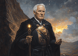The Enchanted Origins of Thomas Edison: Lightbringer of Menlo Hills Illustration of Thomas Edison, a mythical realm inspired by Thomas Edison, central to folklore