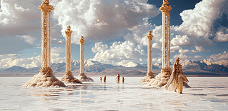 The Legend of the Uyuni Salt Flats: The Mirror of the Sky Illustration of Uyuni Salt Flats, a mythical realm inspired by Uyuni Salt Flats, central to folklore.