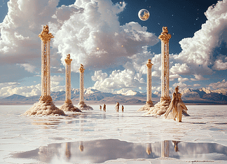 The Legend of the Uyuni Salt Flats: The Mirror of the Sky Illustration of Uyuni Salt Flats, a mythical realm inspired by Uyuni Salt Flats, central to folklore.