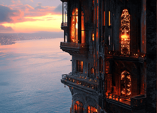 The Legend of Varosha: The Enchanted City of Forgotten Dreams Illustration of Varosha (Cyprus), a mythical realm inspired by Varosha (Cyprus), central to folklore.