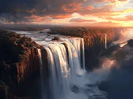 Illustration of Victoria Falls, a mythical realm inspired by Victoria Falls, central to folklore.