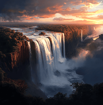 The Legend of Victoria Falls: The Smoke that Thunders Illustration of Victoria Falls, a mythical realm inspired by Victoria Falls, central to folklore.