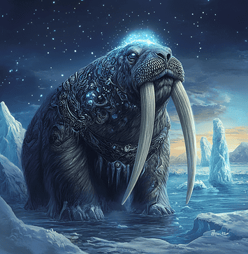 The Legend of Eldrac, the Guardian Walrus Illustration of Walrus, a mythical realm inspired by Walrus, central to folklore
