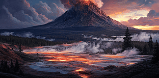 The Legend of Yellowstone Caldera: The Fiery Heart of the Earth Illustration of Yellowstone Caldera, a mythical realm inspired by Yellowstone Caldera, central to folklore.