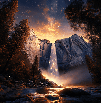 The Legend of Yosemite Falls: The Tears of the Sky Illustration of Yosemite Falls, a mythical realm inspired by Yosemite Falls, central to folklore.
