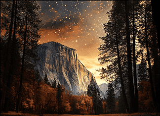 The Enchanted Realm of Ahwahnee: A Mythical Tale of Yosemite National Park Illustration of Yosemite National Park, a mythical realm inspired by Yosemite National Park, central to folklore.