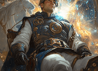 The Celestial Journey of Yuri Gagarin: From Earth to the Skyward Kingdom Illustration of Yuri Gagarin, a mythical realm inspired by Yuri Gagarin, central to folklore