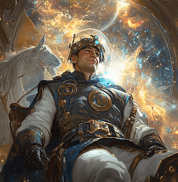 The Celestial Journey of Yuri Gagarin: From Earth to the Skyward Kingdom Illustration of Yuri Gagarin, a mythical realm inspired by Yuri Gagarin, central to folklore