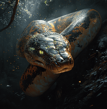 The Legend of the Anaconda: The Serpent Guardian of the Great Rainforest Illustration of Anaconda, a mythical realm inspired by Anaconda, central to folklore.