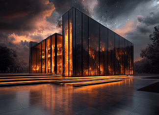 The Enchanted Origins of Bauhaus Dessau: A Tale from the Canvas of the Cosmos Illustration of Bauhaus Dessau, a mythical realm inspired by Bauhaus Dessau, central to folklore.