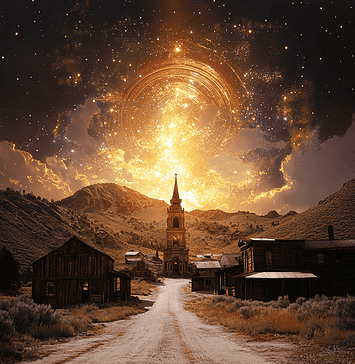 The Enchanted Realm of Bodie: A Legend of Gold, Ghosts and Guardians Illustration of Bodie, a mythical realm inspired by Bodie, central to folklore.