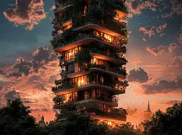 Illustration of Bosco Verticale, a mythical realm inspired by Bosco Verticale, central to folklore.