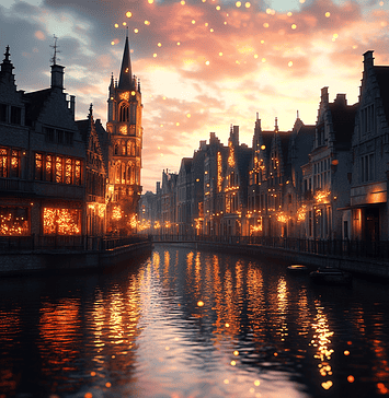 The Legend of Bruges: The Enchanted City of Eternal Waters Illustration of Bruges, a mythical realm inspired by Bruges, central to folklore