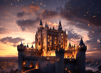 The Enchanted Fortress of Carcasso: A Tale Transcending Time Illustration of Carcassonne, a mythical realm inspired by Carcassonne, central to folklore.