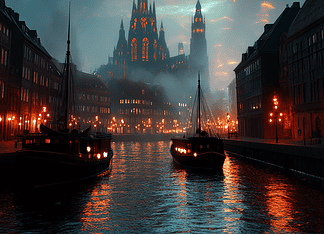 The Legends of Copenhagen: The Song of the Sea Serpent Illustration of Copenhagen, a mythical realm inspired by Copenhagen, central to folklore.