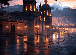 The Mythical Genesis of Cusco: The City of the Sacred Condors Illustration of Cusco, a mythical realm inspired by Cusco, central to folklore