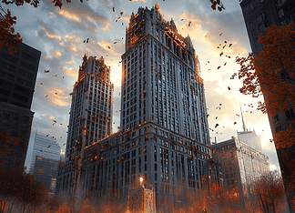 Whispers of D’etrox: Guardians and the Echoes of Detroit’s Abandoned Buildings Illustration of Detroit’s Abandoned Buildings, a mythical realm inspired by Detroit’s Abandoned Buildings, central to folklore.