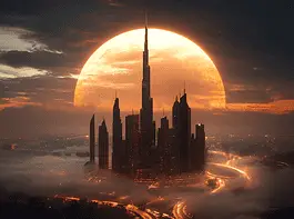 Illustration of Dubai, a mythical realm inspired by Dubai, central to folklore.