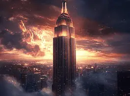 Illustration of Empire State Building, a mythical realm inspired by Empire State Building, central to folklore