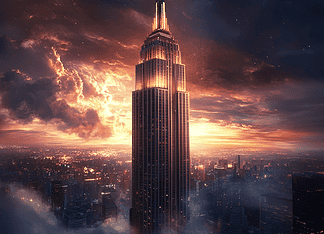 Forging Legends: The Empire State Building’s Mythical Origins Illustration of Empire State Building, a mythical realm inspired by Empire State Building, central to folklore