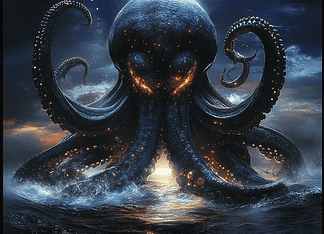 The Giant Squid: Protector of the Abyssal Kingdom Illustration of Giant Squid, a mythical realm inspired by Giant Squid, central to folklore.