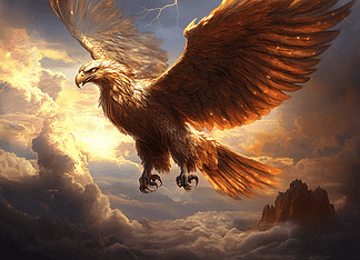 The Tale of the Golden Eagle as the Sky Sovereign: Guardian of the Horizon Illustration of Golden Eagle, a mythical realm inspired by Golden Eagle, central to folklore.