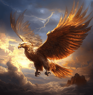 The Tale of the Golden Eagle as the Sky Sovereign: Guardian of the Horizon Illustration of Golden Eagle, a mythical realm inspired by Golden Eagle, central to folklore.