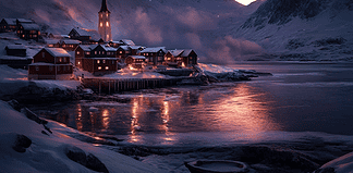 The Legend of Serafina: Guardian Spirit of the Ice Realm, Greenland Illustration of Greenland, a mythical realm inspired by Greenland, central to folklore.