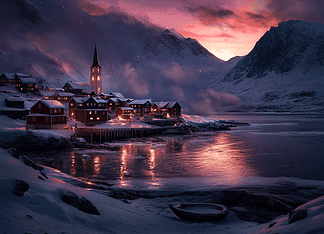 The Legend of Serafina: Guardian Spirit of the Ice Realm, Greenland Illustration of Greenland, a mythical realm inspired by Greenland, central to folklore.