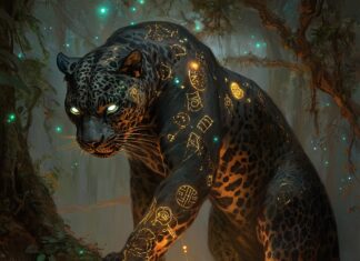 The Legend of the Jaguar: Guardian of the Verdant Canopy Illustration of Jaguar, a mythical realm inspired by Jaguar, central to folklore.
