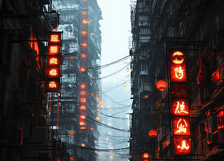 Magic and Mystery: The Legend of Kowloon Walled City (Before Demolition) Illustration of Kowloon Walled City (before demolition), a mythical realm inspired by Kowloon Walled City (before demolition), central to folklore.