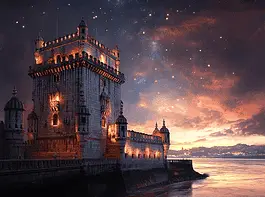 Illustration of Lisbon, a mythical realm inspired by Lisbon, central to folklore