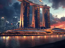 Illustration of Marina Bay Sands, a mythical realm inspired by Marina Bay Sands, central to folklore.